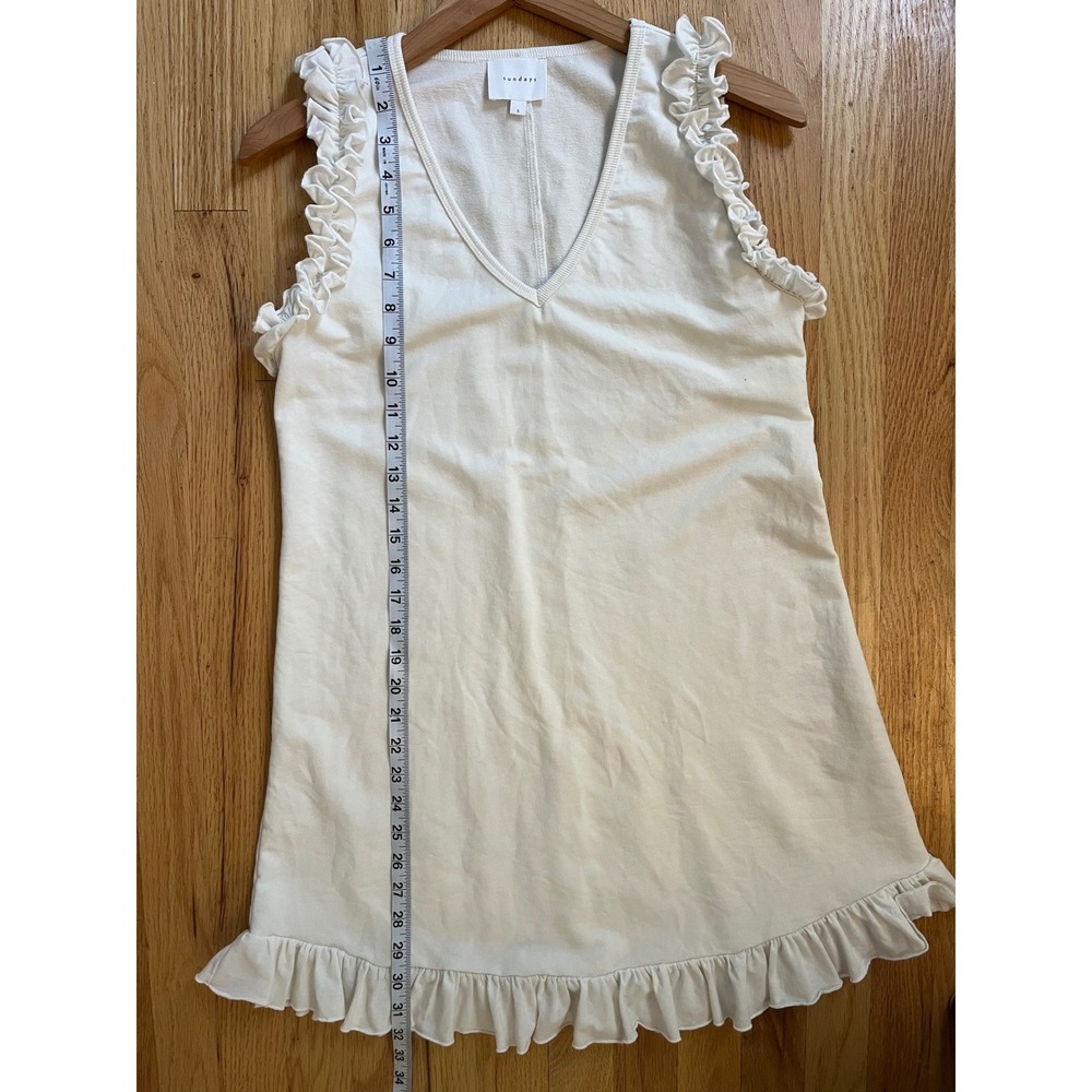 Sundays White Ruffle Sleeve V-Neck Mini Dress Cotton Blend Small - Picture 7 of 7